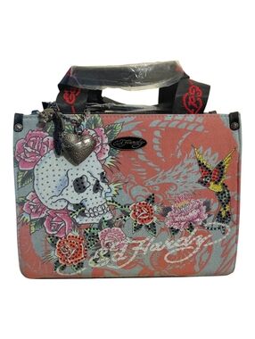 Ed Hardy Skull & Roses Rhinestone Tote Bag